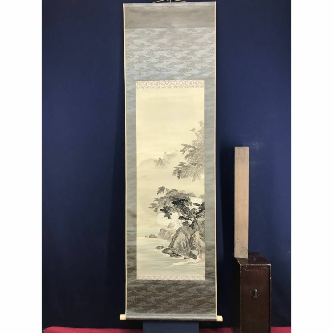 真作/和登/高砂図/桐共箱付/布袋屋掛軸HC-779 真作/和登/高砂図/桐共箱