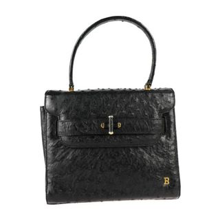 美品BALLY ハンドバッグBターンロックブラックシュリンクレザー