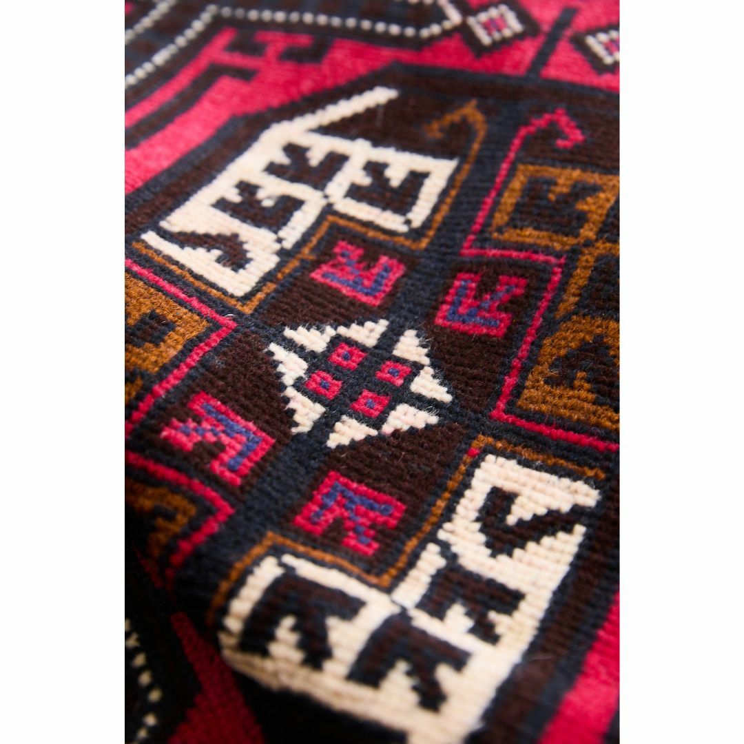 ヴィンテージラグ トライバルラグ バルーチ族(199×103cm)茶・赤・紺