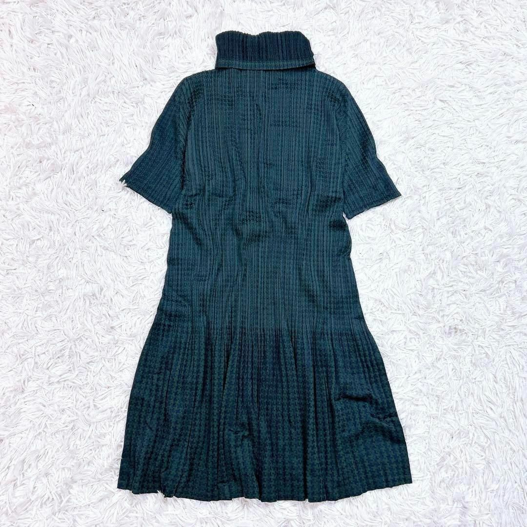 PLEATS PLEASE ワンピース 総柄 ハイネック グリーン サイズ3