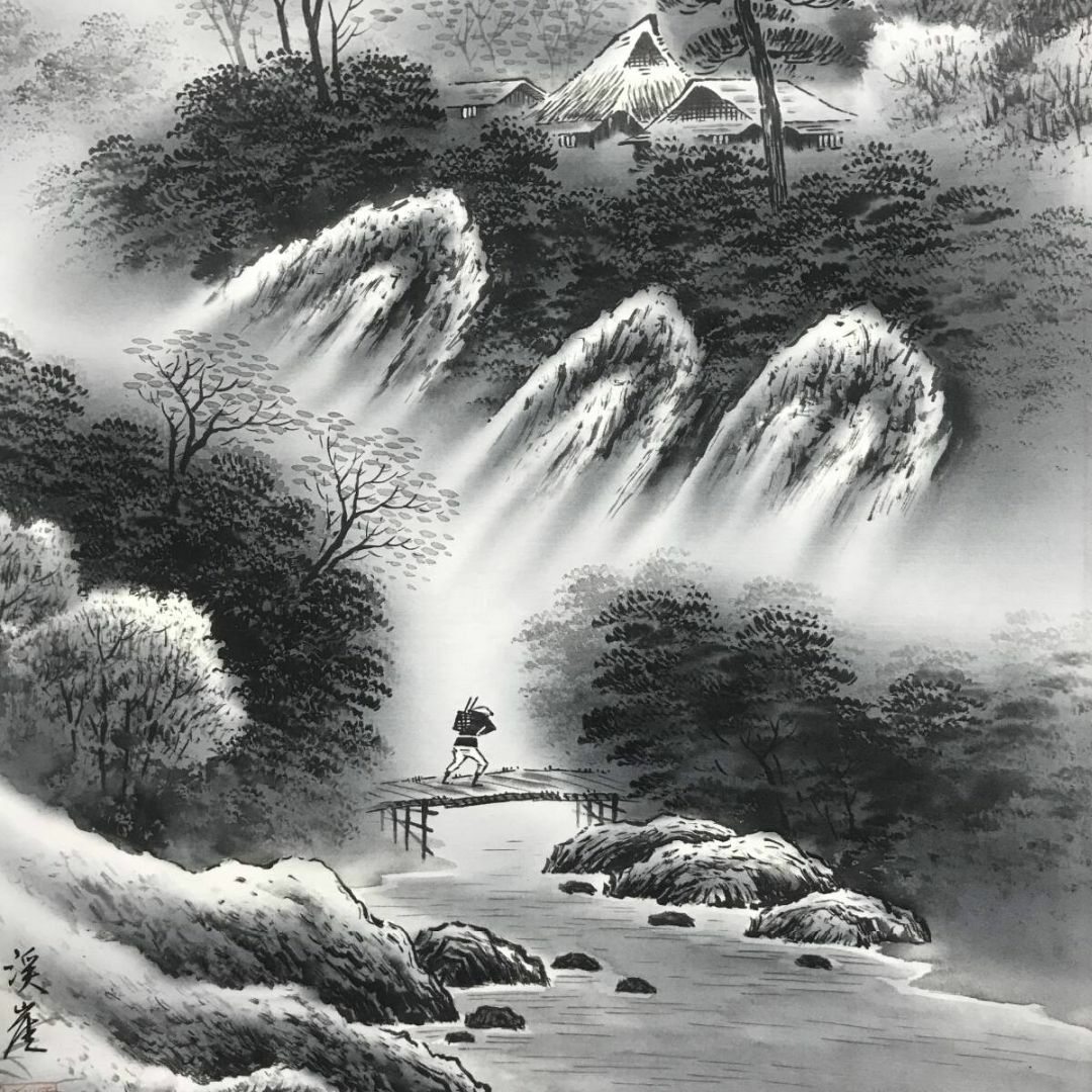 真作】王林明/青下隠居図/山水図/山水人物画賛/掛軸/名家伝来/AB-806