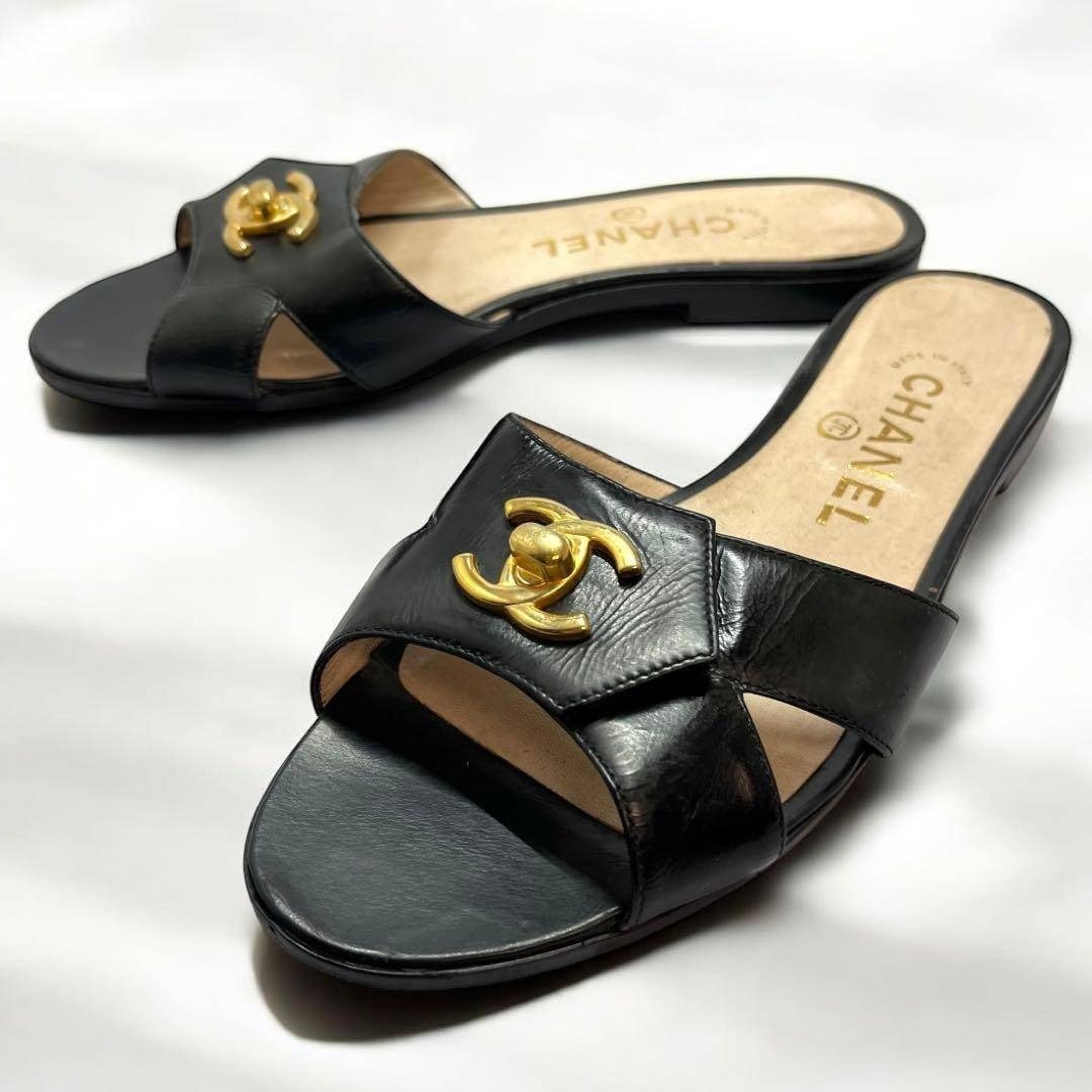 希少⭐︎CHANEL シャネル ココマーク ターンロック サンダル 黒 37.5