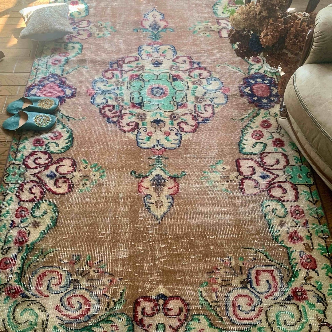 超大判 特大 271×140 超レア トルコヴィンテージラグ テラコッタオレンジ