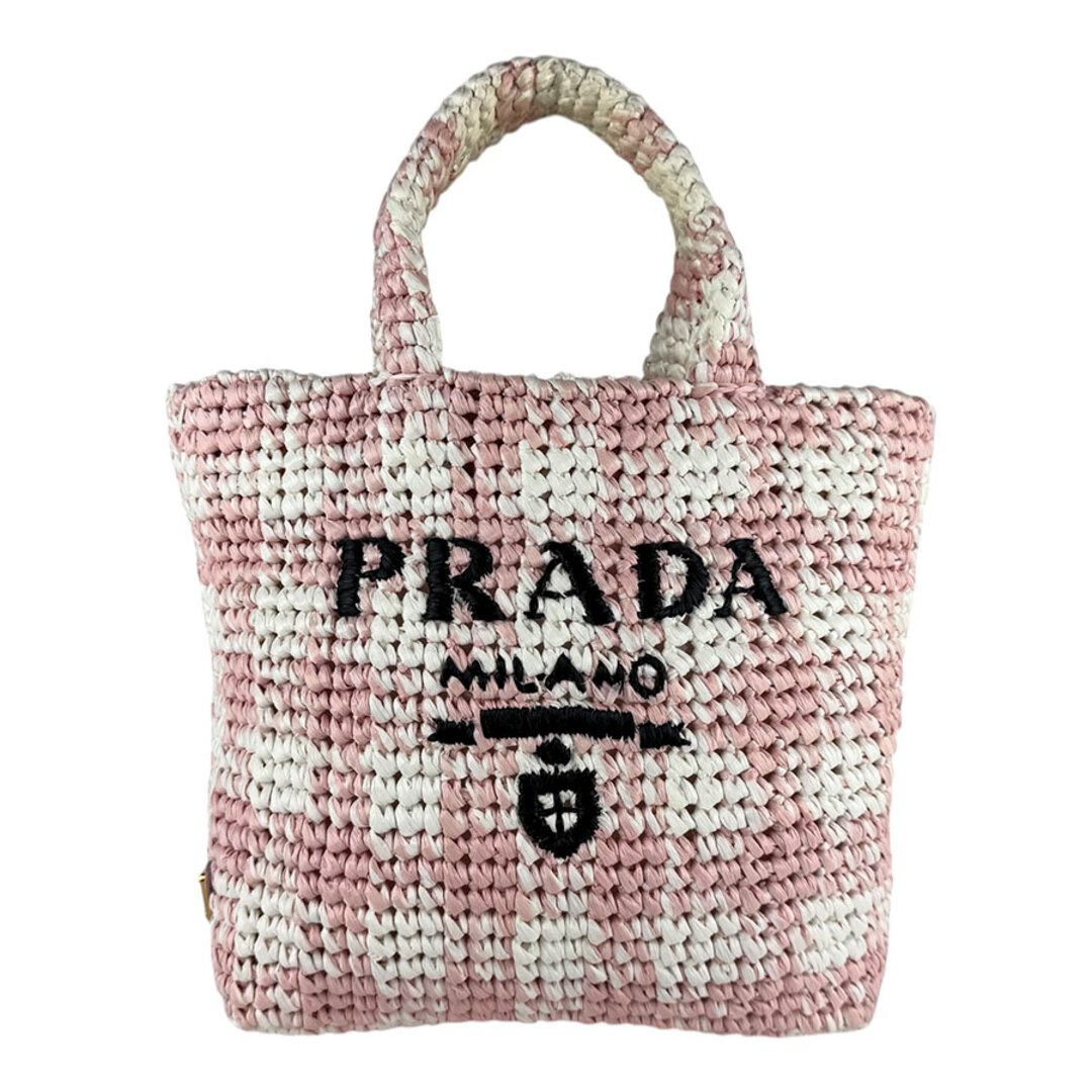 PRADA - プラダ PRADA ハンドバッグ スモールクロシェ ラフィア ピンク