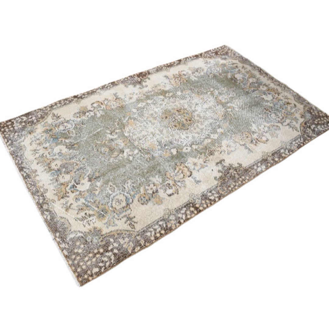 トルコヴィンテージラグ 超レア スモーキーグリーン 193×116