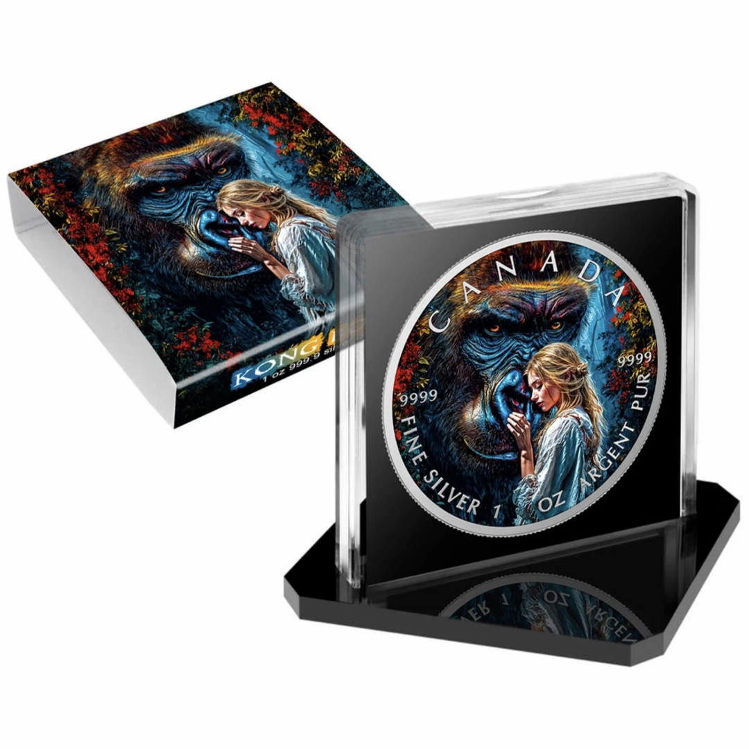 メイプルリーフ 銀貨 カラー 美女と野獣 コングをなだめる女性 1オンス