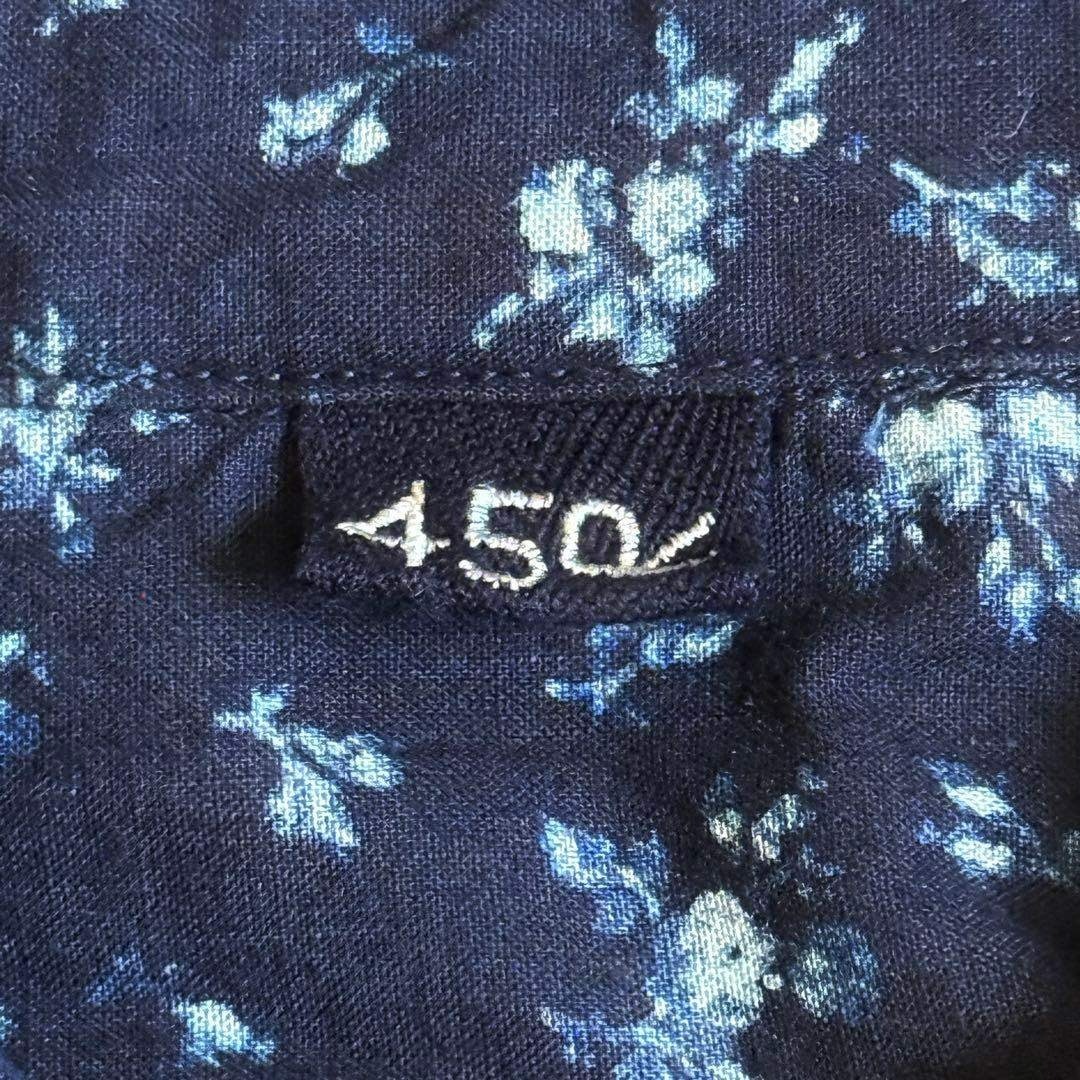 極美品】45R タペット森花プリントのくしゅくしゅブラウス インディゴ