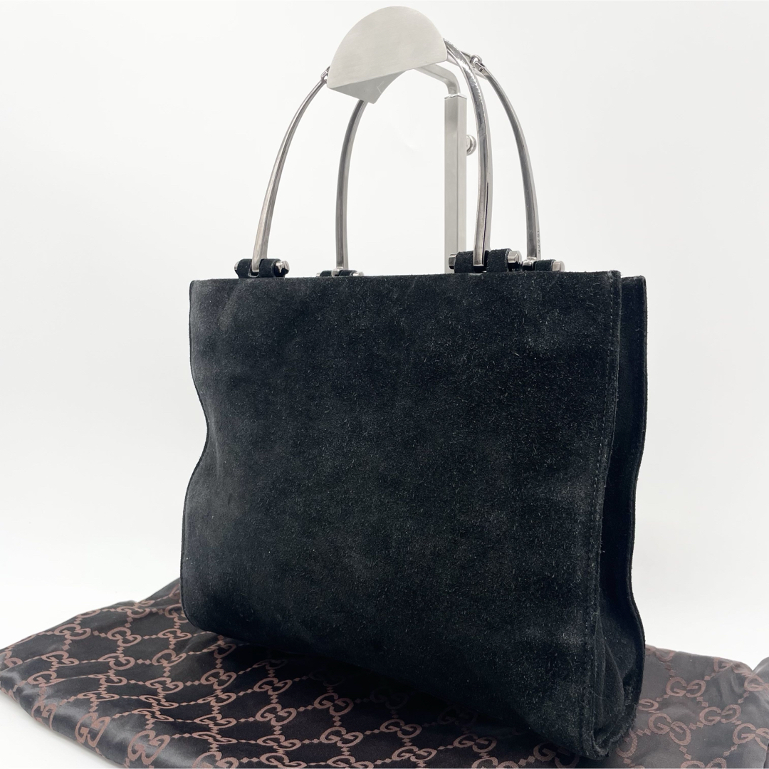 GUCCI ハンドバッグ メタルハンドル スエード レザー ブラック
