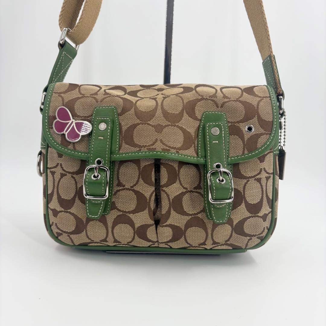 希少 美品 COACH コーチ シグネチャー ショルダーバッグ 緑 837