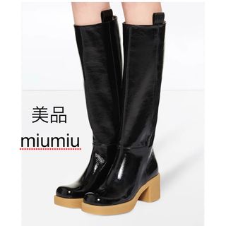 MIU MIU - 美品 miumiu ミュウミュウ パテント ロングブーツの通販 by