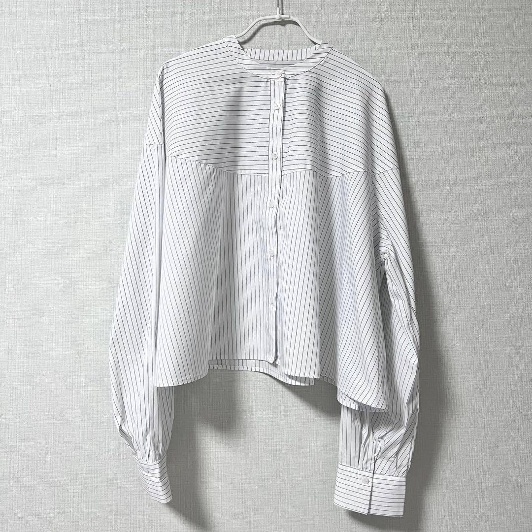 BEARDSLEY ビアズリー フレアクロップドシャツ ホワイト ストライプ 白