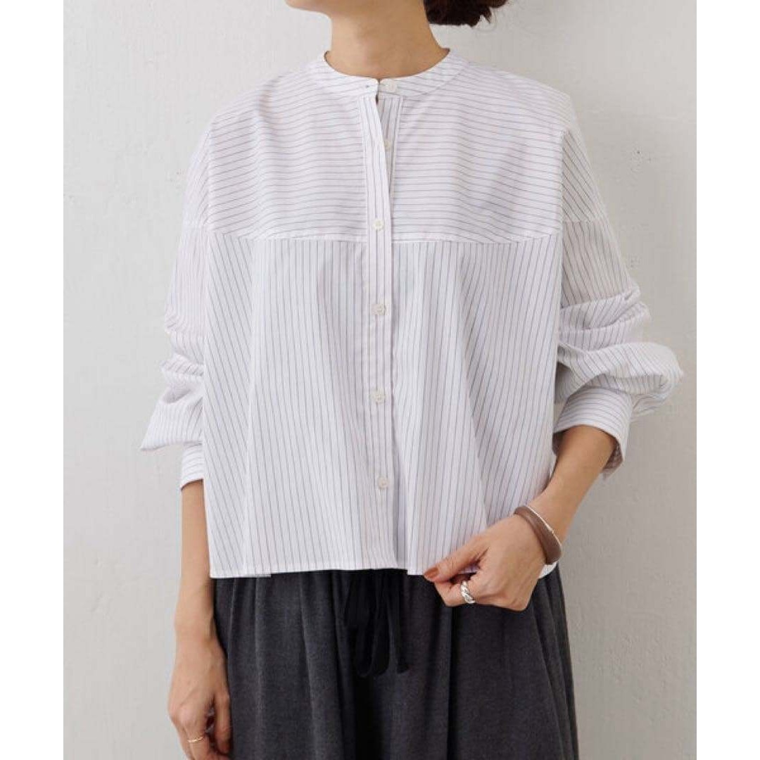 BEARDSLEY ビアズリー フレアクロップドシャツ ホワイト ストライプ 白