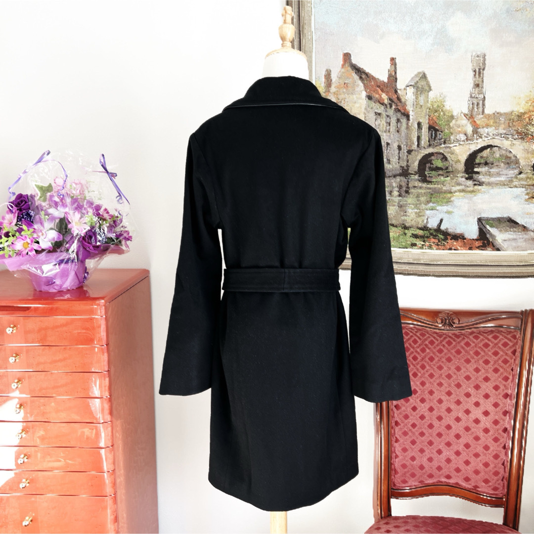 良品 GUCCI グッチ 女優襟 ラップ コート レザートリミング ベルト付