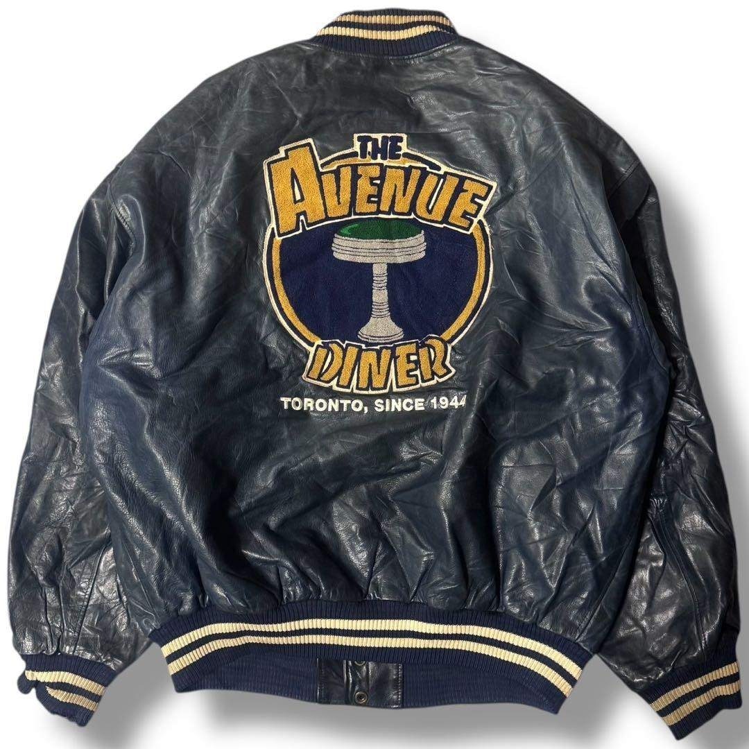 90s ルーツ オールレザー スタジャン バックロゴ ワッペン ダイナー