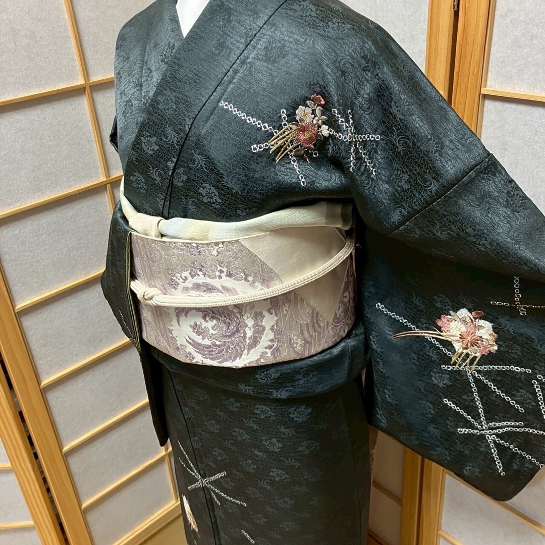 6750］訪問着 美品 花吉祥文様 絞り 刺繍 正絹 着物 袷の通販｜www