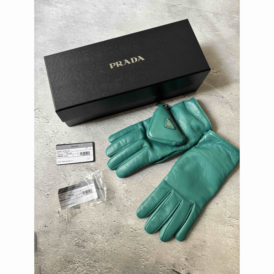 PRADA - プラダ PRADA オールレザー グローブ ターコイズブルー 手袋の