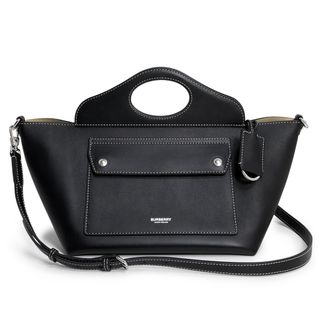 BURBERRY - 美品 バーバリー 黒 レザー ハンドバッグ ノバチェック裏地