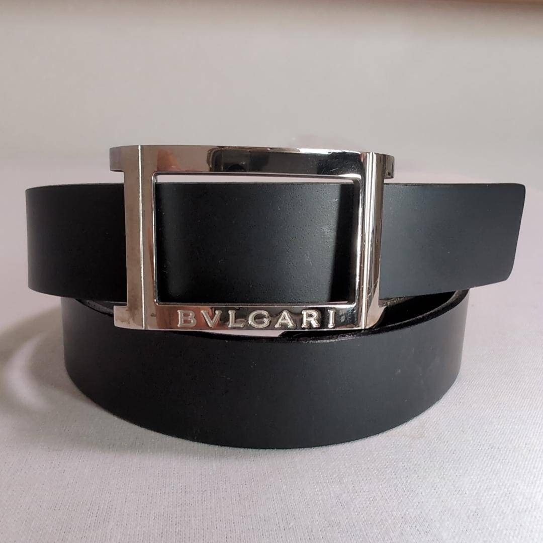 BVLGARI - ブルガリ ベルト ロゴ刻印 シルバー金具 黒 75.5±2.5 3穴