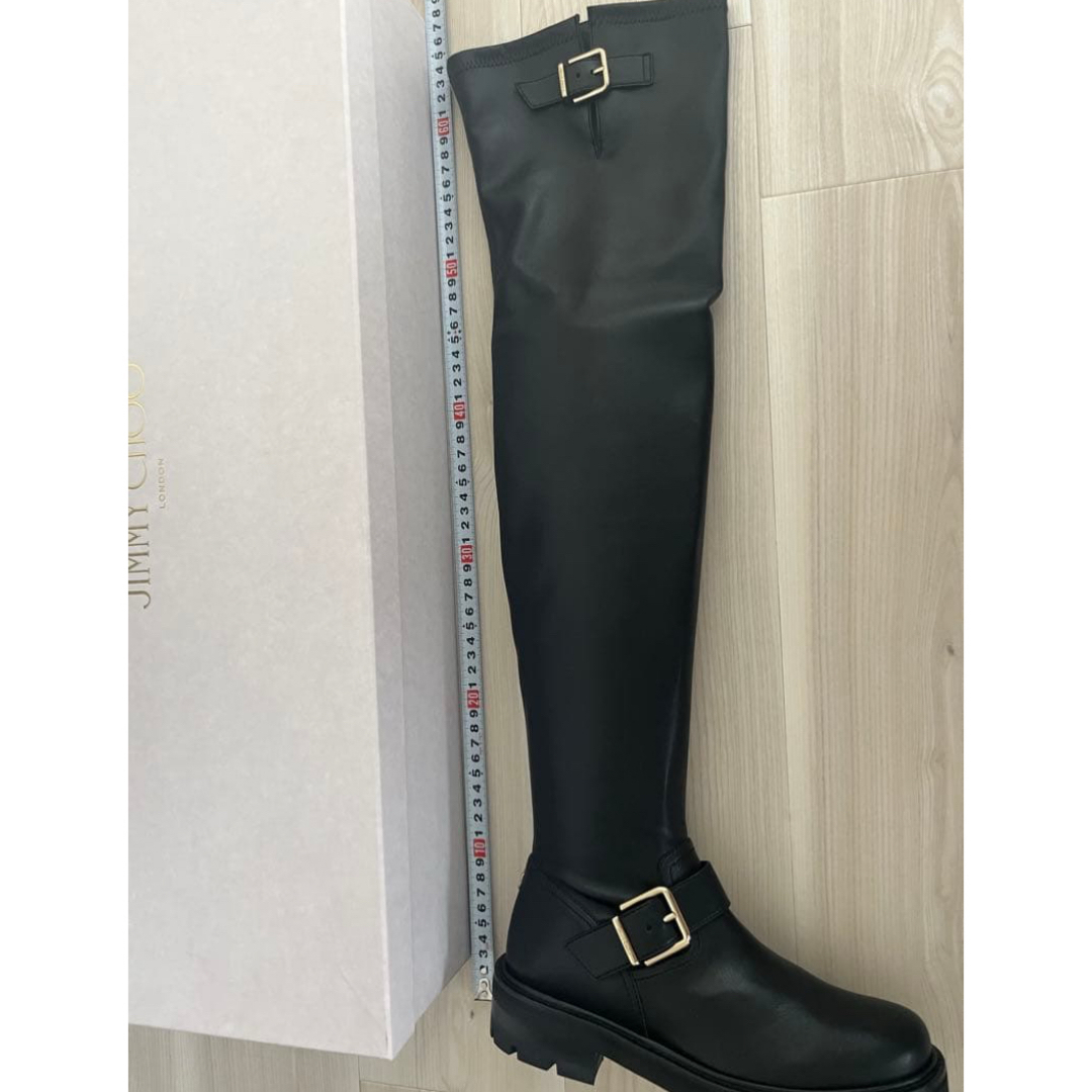 JIMMY CHOO 37 黒ニーハイブーツ金具付きストラップ定価¥180400 JIMMY
