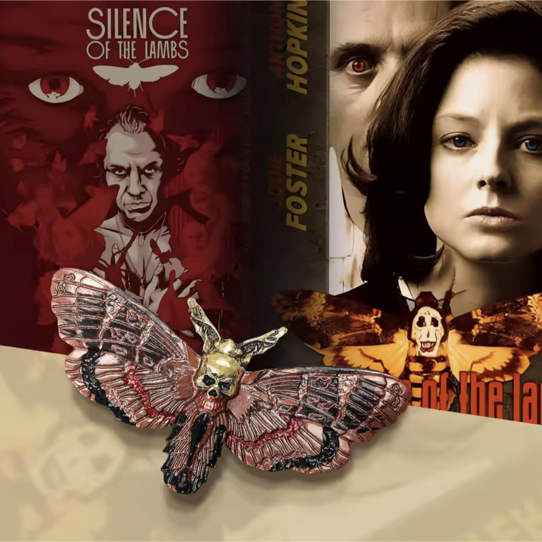 羊たちの沈黙 髑髏蛾 ブローチ メンガタスズメ ゴールド 未使用新品の