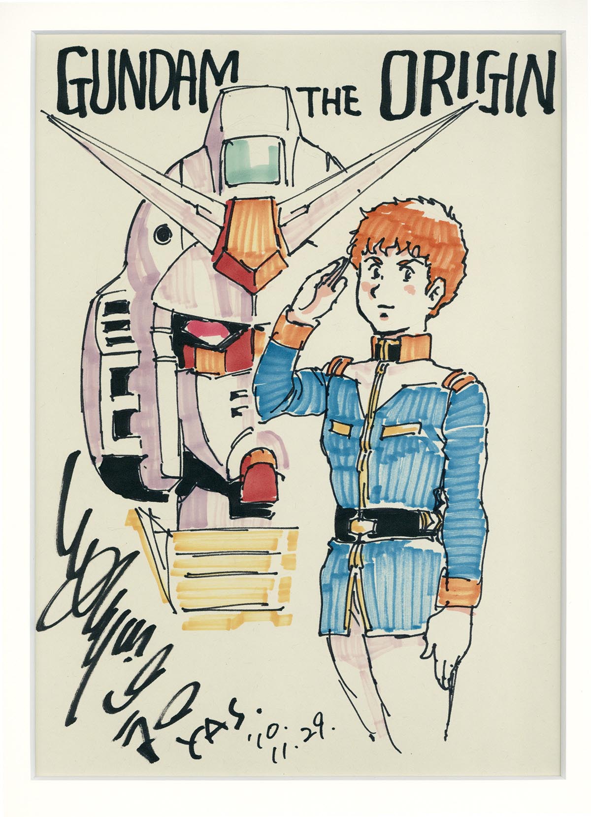 4002］ 安彦良和 直筆カラー色紙（大サイズ）「機動戦士ガンダム THE