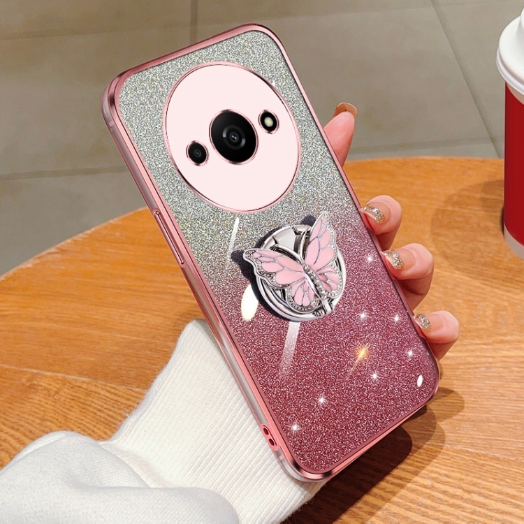 Redmi A3用メッキグラデーショングリッターバタフライホルダーTPU電話