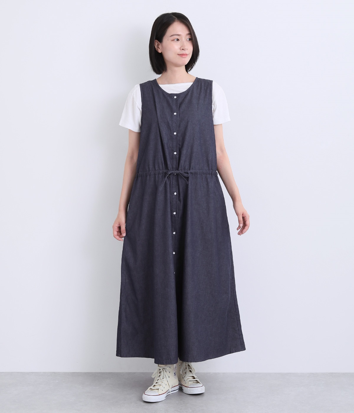 5ozデニム Aライン前開きジャンパースカート｜DIARIES（ダイアリーズ