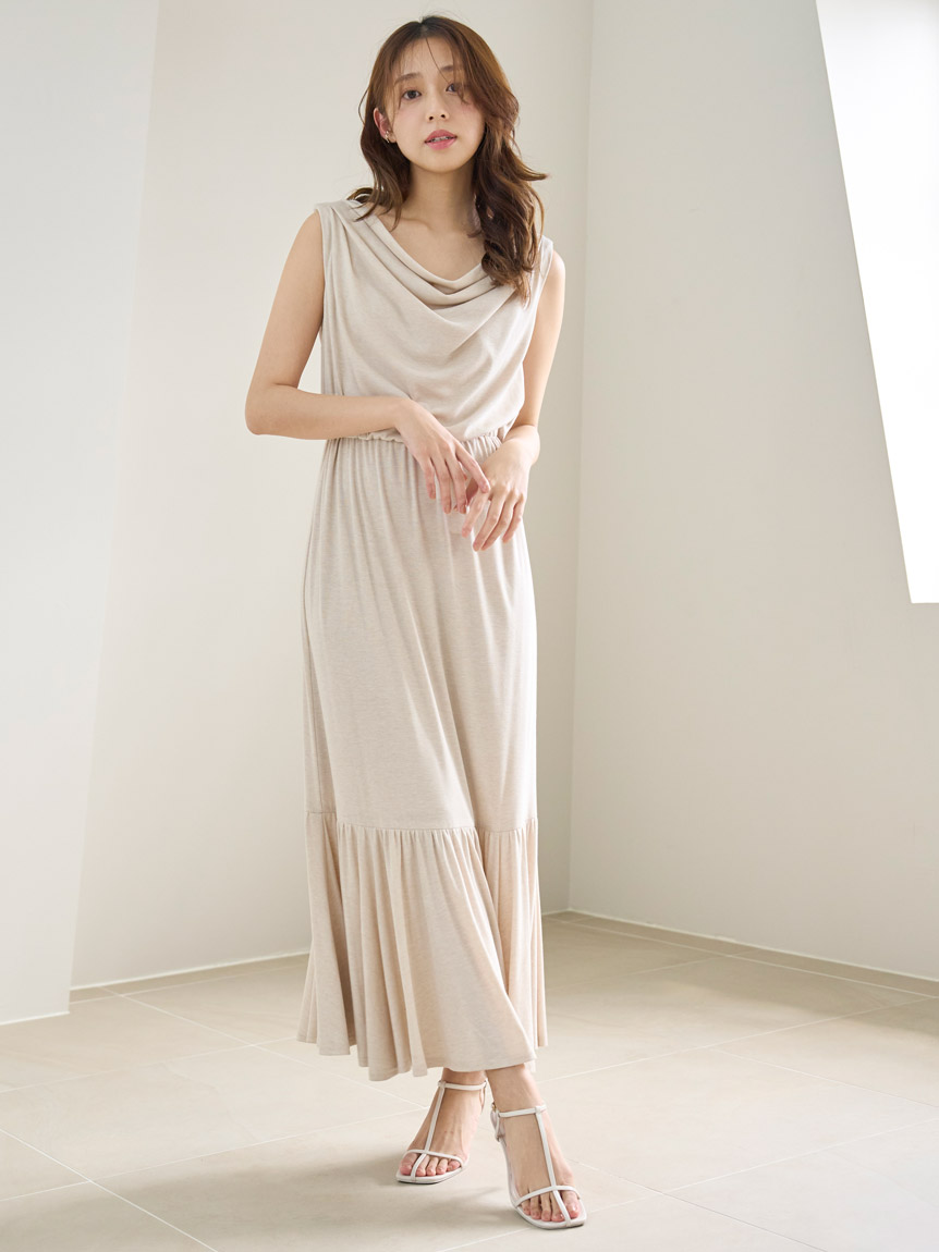WEB限定カラーあり】ドレープネックカットワンピース(マキシ・ロング