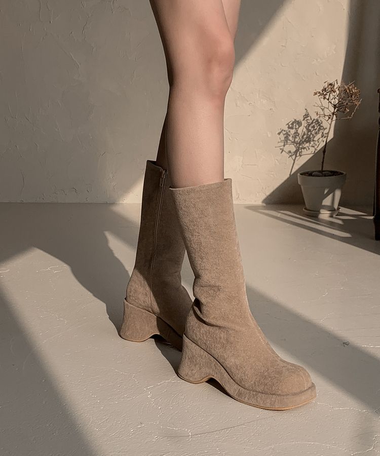 スエードプラットフォームロングブーツ｜ブーツ｜韓国ファッション通販