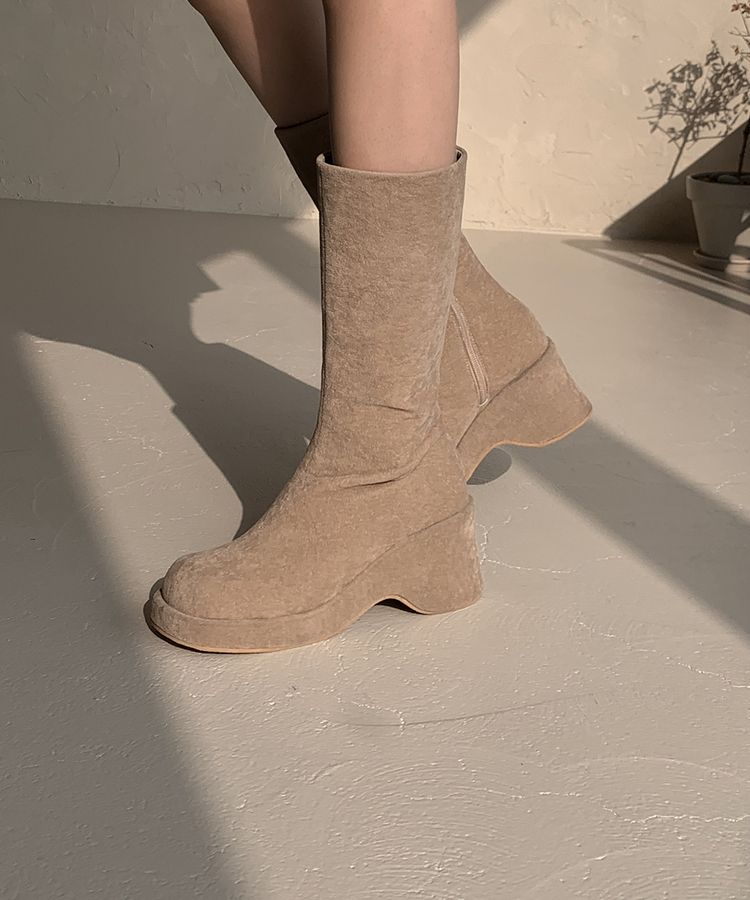 スエードプラットフォームロングブーツ｜ブーツ｜韓国ファッション通販