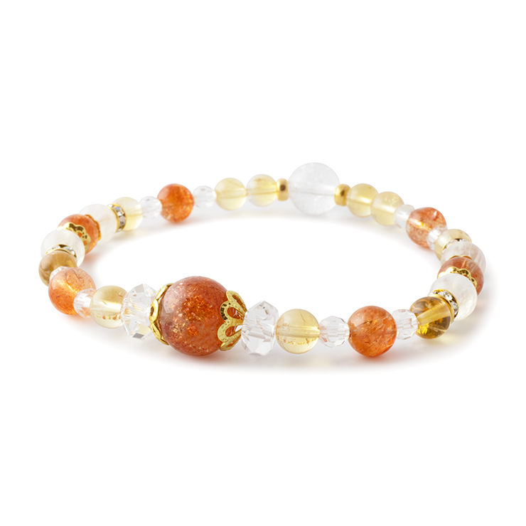 一点もの】サンストーン・山梨水晶 デザインブレスレット｜天然石