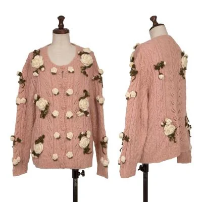 ピンクハウスPINK HOUSE 薔薇コサージュケーブルニットカーディガン
