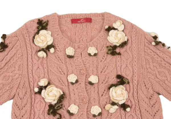 ピンクハウスPINK HOUSE 薔薇コサージュケーブルニットカーディガン