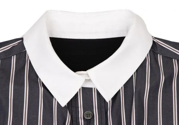 サカイsacai コットンポプリンカッティングストライプシャツ 紺茶白1