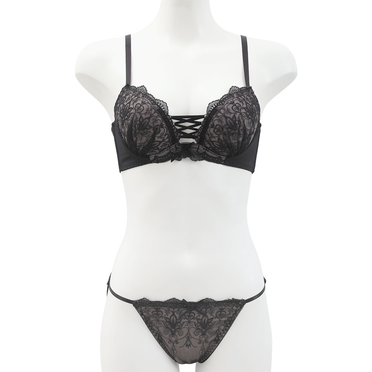 スパイシー 脇高 アラベスク×編み上げレースアップ ブラセット BCD65