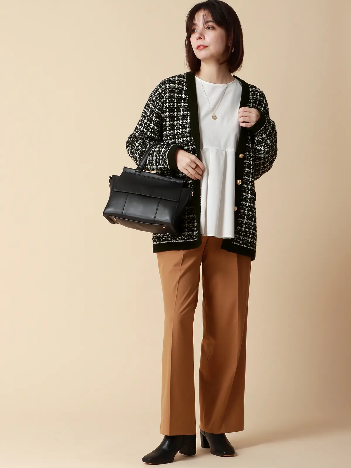 WEB限定／Vネックカーディガン／ハンドウォッシュ／ツイード風ジャ