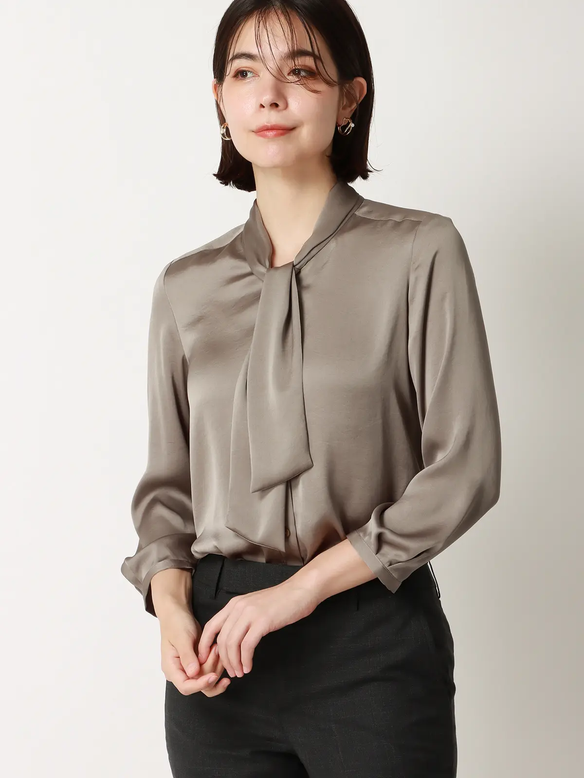 アスコットタイブラウス／8分袖／ハンドウォッシュ／ヴィンテージ