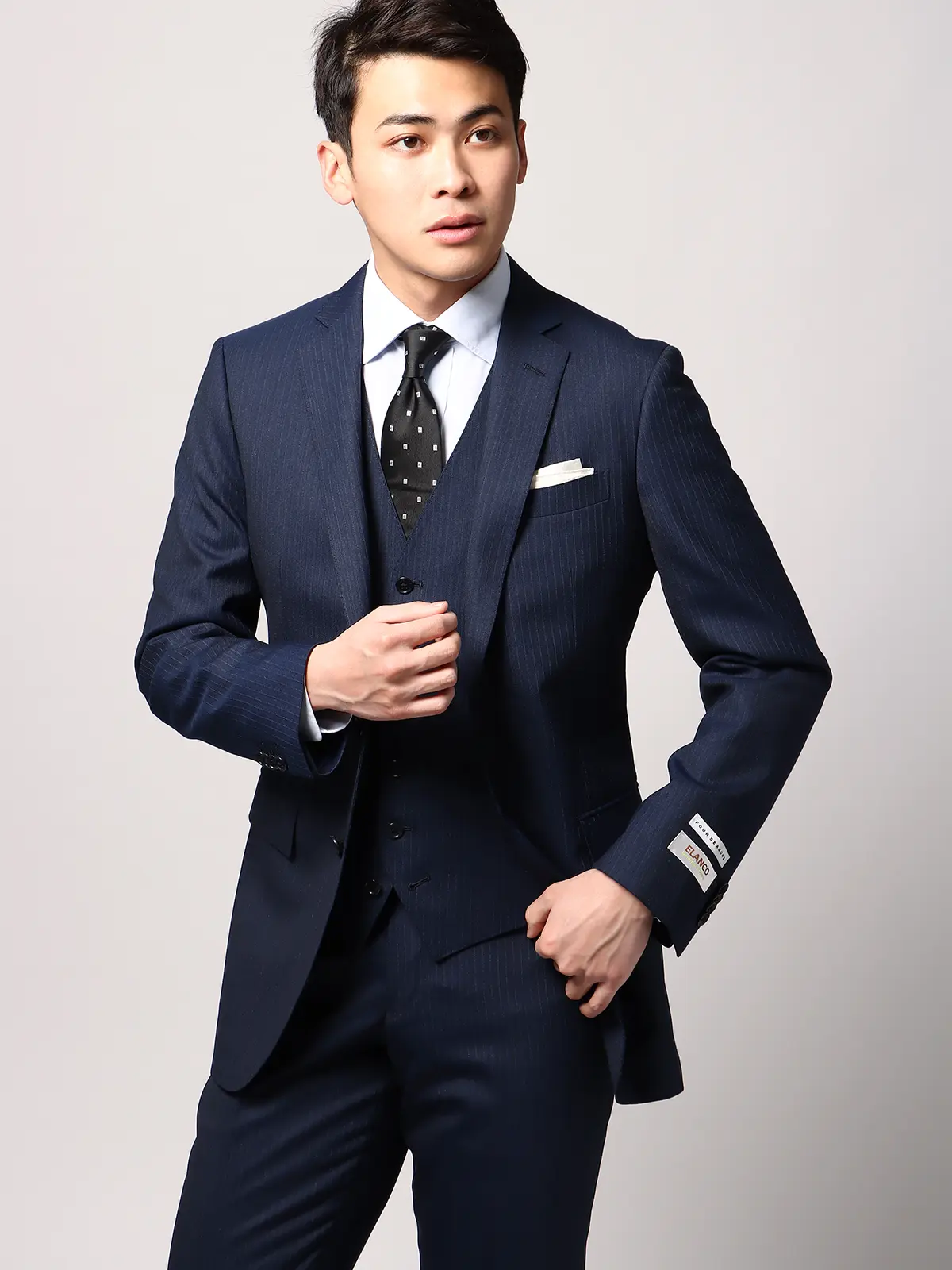 スーツセレクト スーツ 3ピース ストライプ セットアップ ネイビー 美