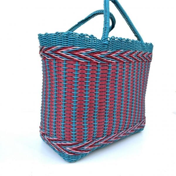オアハカ メルカドバッグ | 丸紐 ブルー&レッド - メキシコ雑貨と