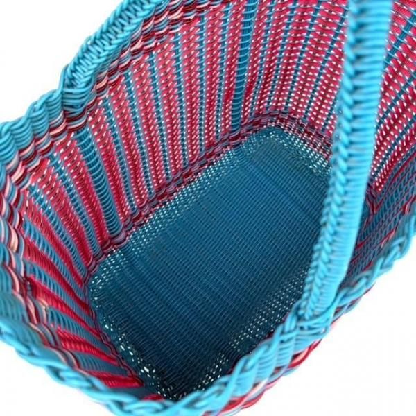 オアハカ メルカドバッグ | 丸紐 ブルー&レッド - メキシコ雑貨と