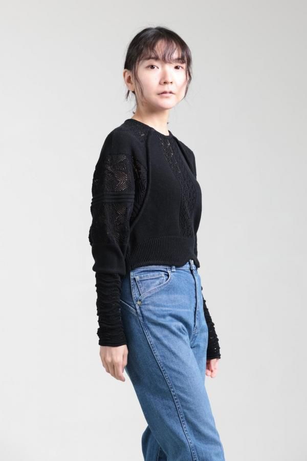 Mame Kurogouchi(マメ) Lace Knitted Top BLACK - YAMAROKU（ヤマロク
