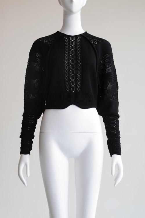 Mame Kurogouchi(マメ) Lace Knitted Top BLACK - YAMAROKU（ヤマロク