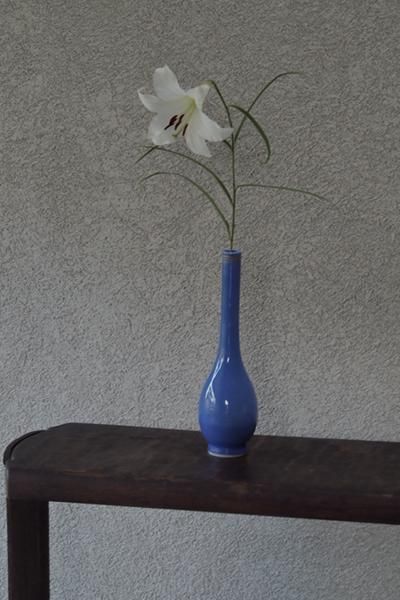 新築祝いや記念のお品に！ 清水焼 鶴首一輪挿し～群青色～