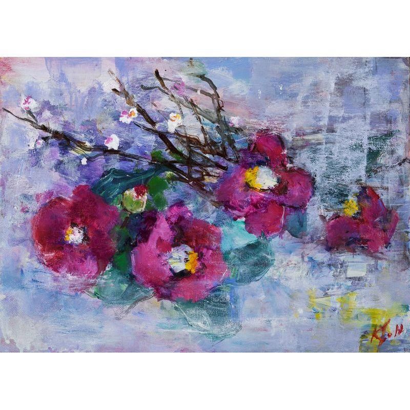 羽倉恭子 「春奏、椿花」 油彩4号 - 一枚の繪オンラインショップ