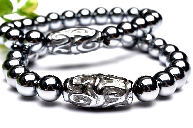 健康のお守りに！ テラヘルツ鉱石 8(丸玉21x9.5)mm 天珠 ブレスレット