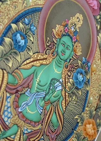 緑多羅菩薩（グリーンターラ）[S]・タンカ（仏画）｜彩雲