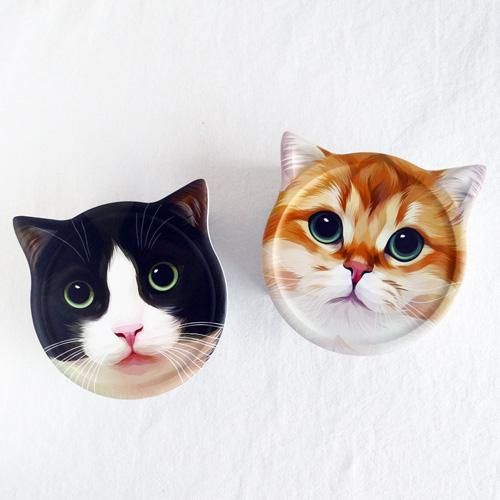 素早く吸水キャットフェイスコースター【ハチワレ＆茶長毛】 - 猫雑貨