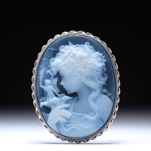 ストーンカメオブローチ兼ペンダントトップ ～妖精と乙女～