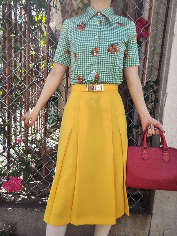 レナウン*すずめ鳥x千鳥格子柄♪レトロシャツ -