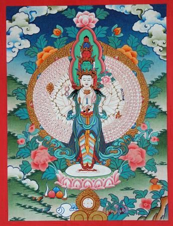 十一面千手観音（十一面千手観自在菩薩）[S]・タンカ（仏画）｜彩雲